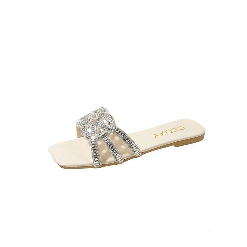 Fashionable Square Rhinestone Cross Trend Slippers For 2025, New Designer Sandals In Large Size, Casual, Wear-resistant, Casual Beach Outdoor Slippers