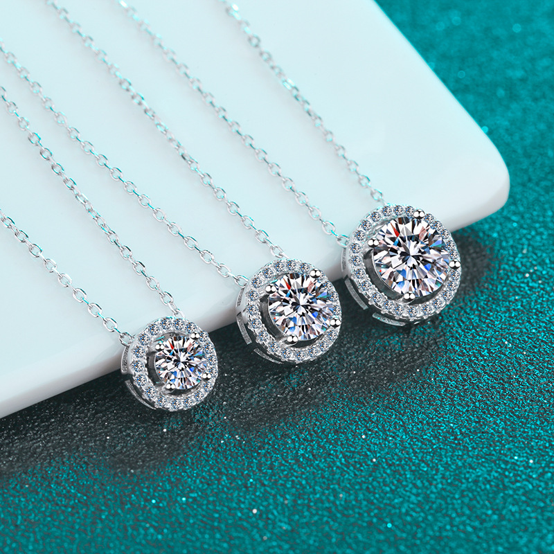 925 Sterling Silver Round Bezel Moissanite Pendant Necklace for Women Korean Minimalist Design Hypoallergenic Jewelry for Daily Wear or Gift