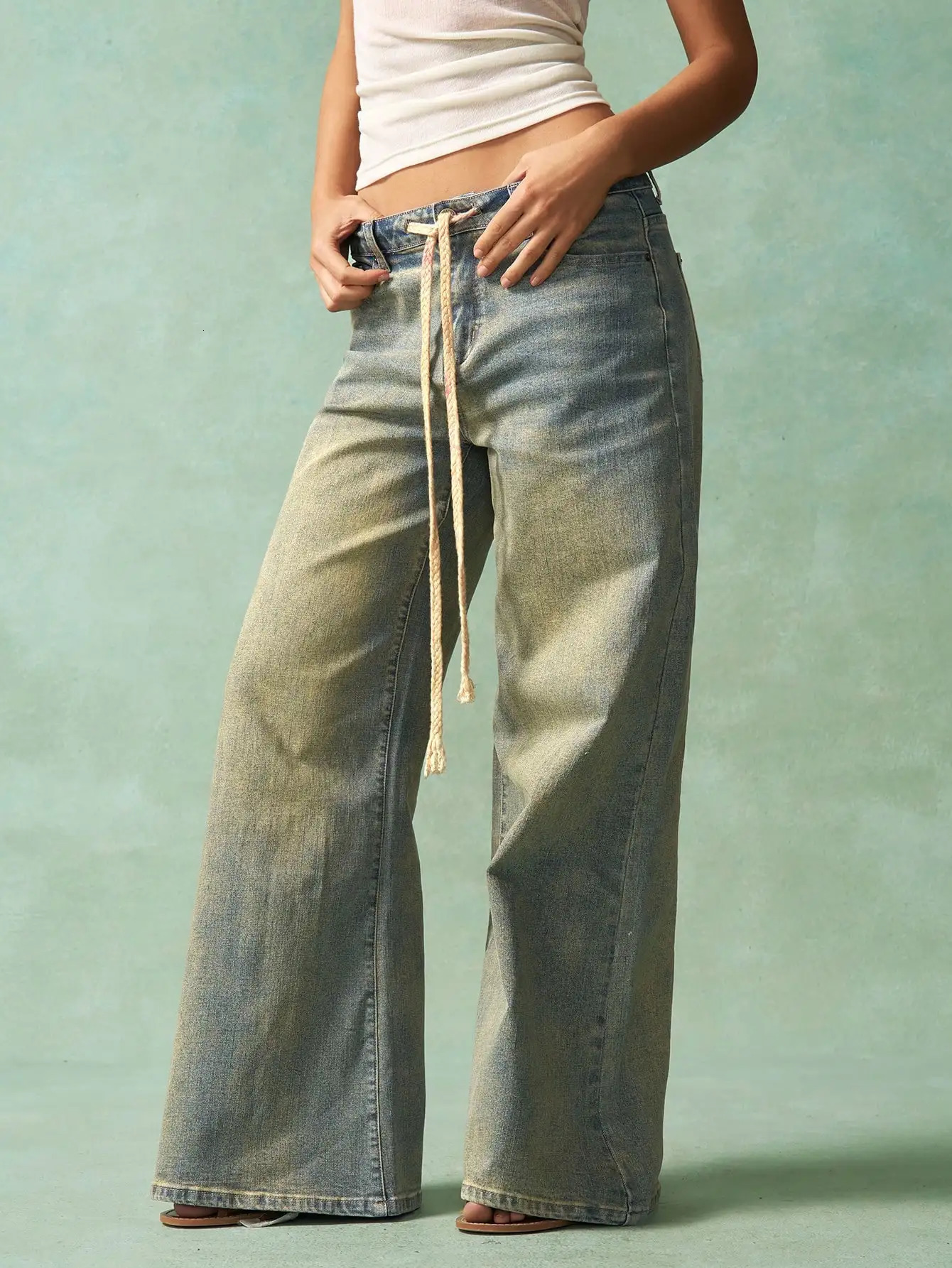 American style retro wide leg jeans spring summer for women loose fit slimming n with worn out effect 250530