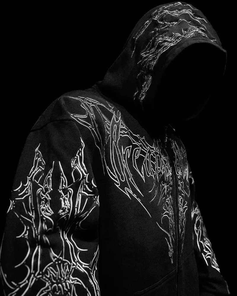Gothic Punk Harajuku Y2K Streetwear Jacket Men New High Street Retro Casual Oversized Sweatshirt Hip-Hop Graphic Zipper Hoodie W250530