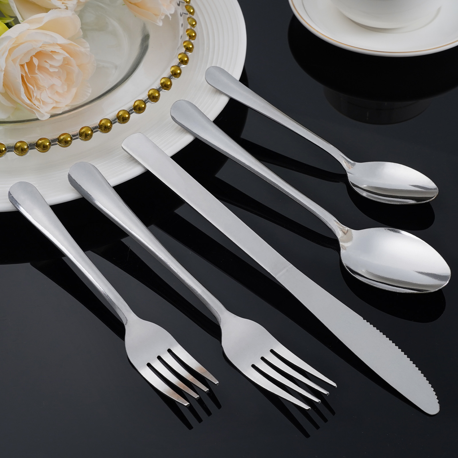 Wholesale 60pcs Stainless Steel Flatware Set Service for 12, Lightweight & Stackable, for Hotel/Restaurant/Wedding/Camping/Daily, Dishwasher Safe