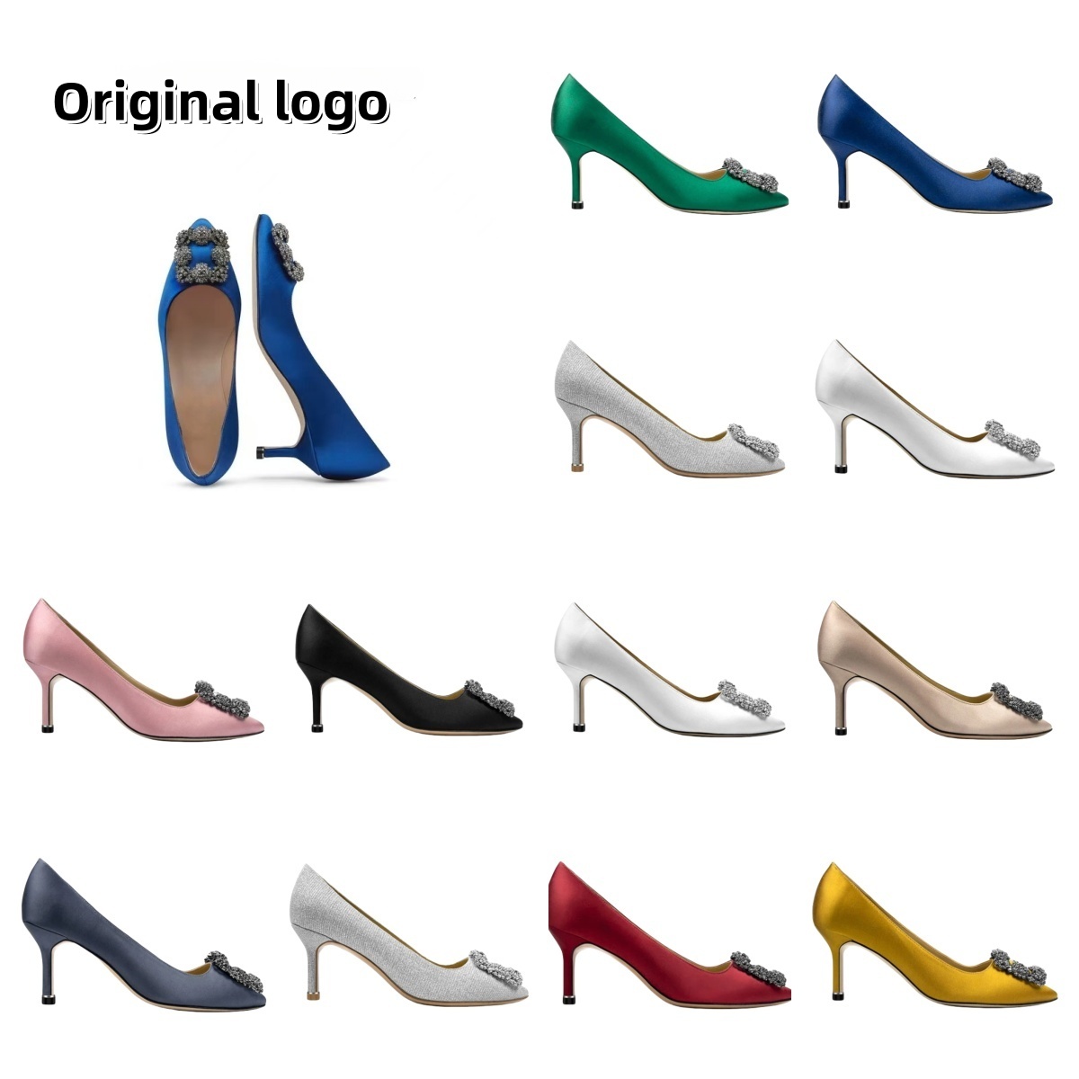 Designer Women Pumps Pumps Luxury MB Diamond Square Buckle Silk Robe Chaussures Femmes Posompes pointues Fashion Chaussures de mariage à talons h