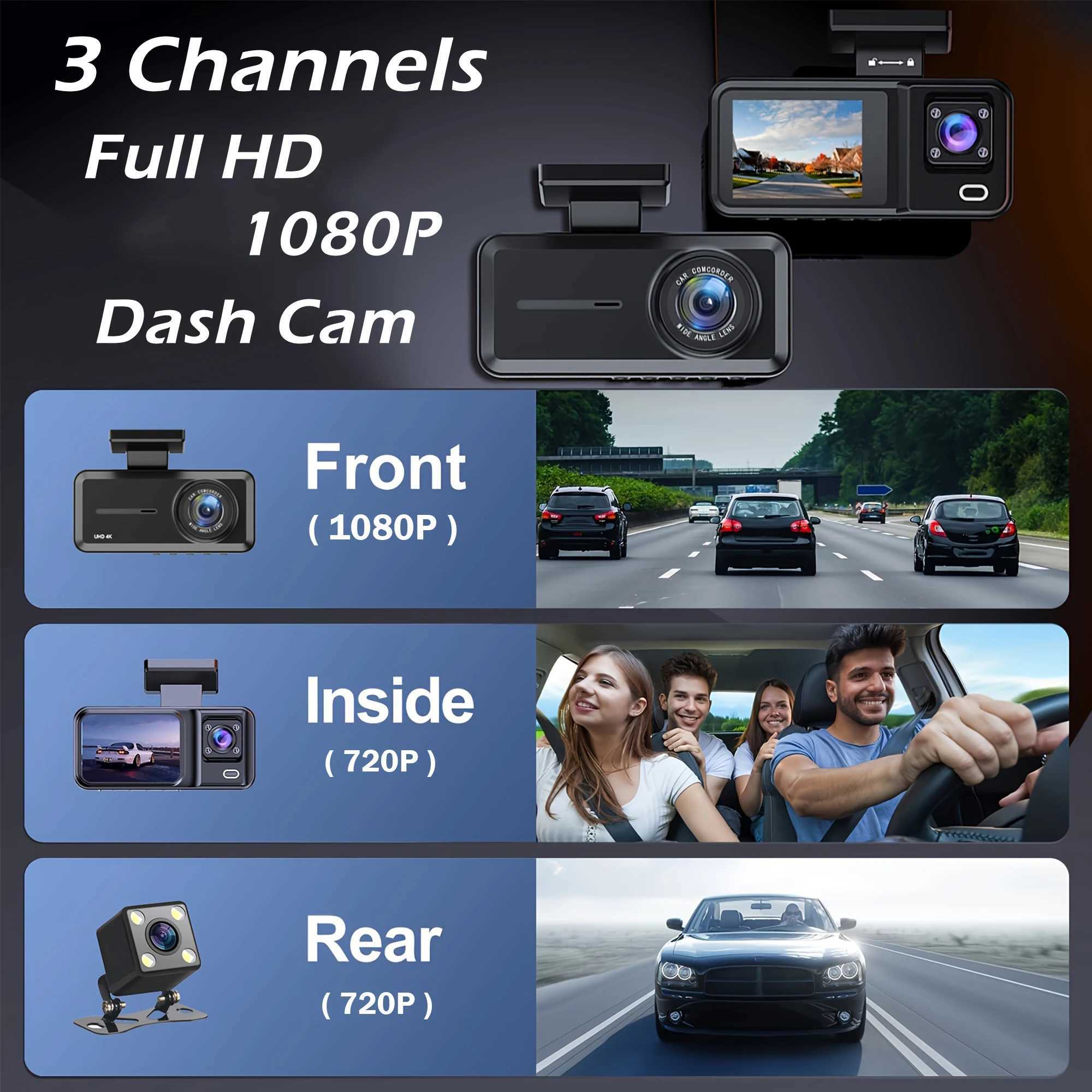 Car dvr Dash Cam for Cars 3 Channel Car dvr 1080P Camera Video Recorder Front and Rear Inside View Camera for Vehicle Three Way Dashcam R250529