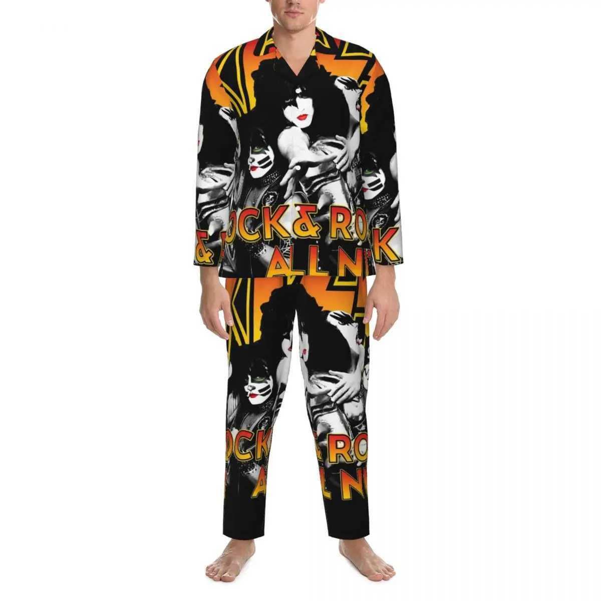 Kiss Band Pajama Sets Rock Music Band Trendy Sleepwear Men Long Sleeve Casual Sleep 2 Pieces Home Suit Plus Size 2XL Z250530