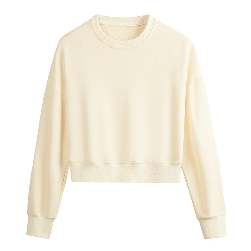 LL1506 Short Sweatshirt Women Spring and Autumn Thin Loose Solid Color Round Neck Long Sleeve Jacket Student Tops