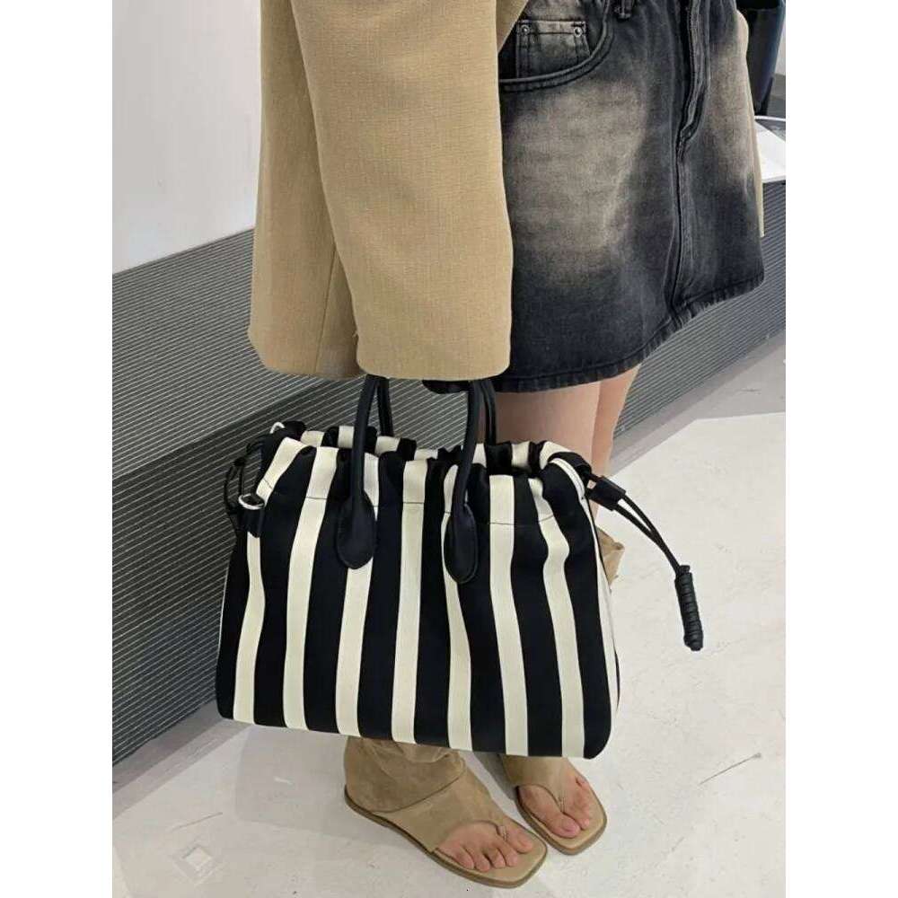 Summer Women Mixed Colors Striped Canvas Large Capacity Totes Handbag Wide Strap Crossbody Bag Casual Shopping Shoulder Bags