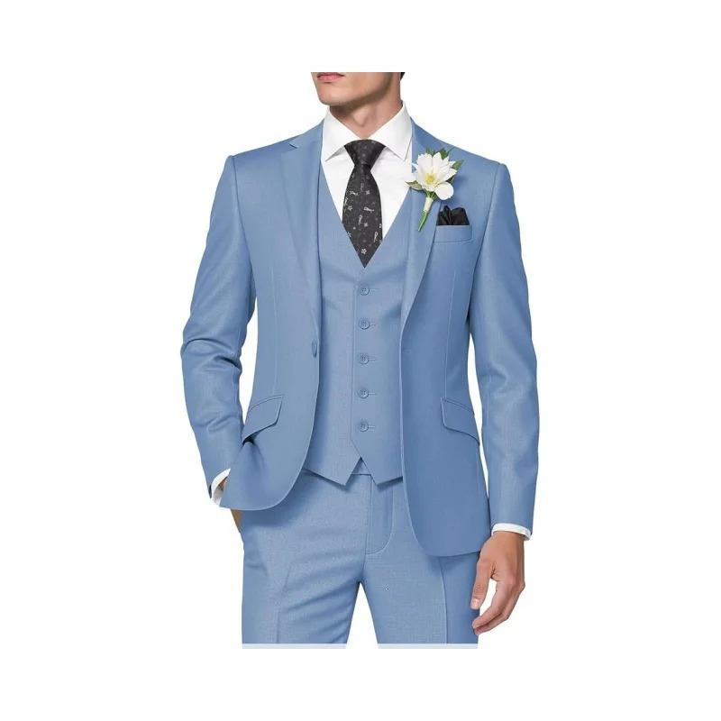 Mens 3-Piece Suit Slim Fit Business Wedding Groomsmen Prom Suits One Button Blazer Jacket Vest Trousers Tuxedo Set 250527