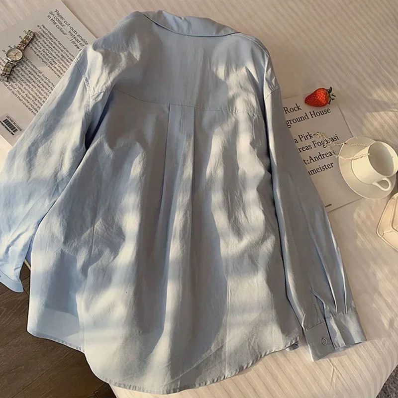 Lucyever Solid Color Long Sleeve Shirt Women Korean Fashion Loose Single-Breasted Blouses Casual Versatile Simple Lapel Blusas 250527
