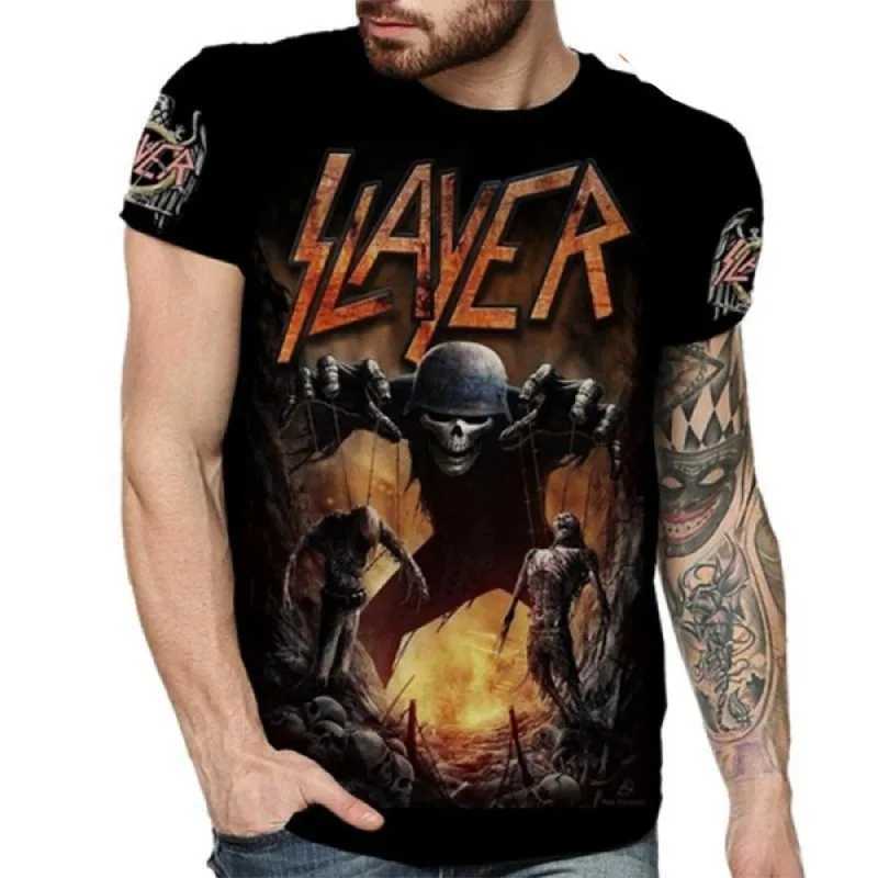 Mens Latest 3D Print T-shirt Mens Casual Short Sleeve Crew Neck T-shirt Slayer Hip-hop Funny Unisex Skull T-shirtC250530