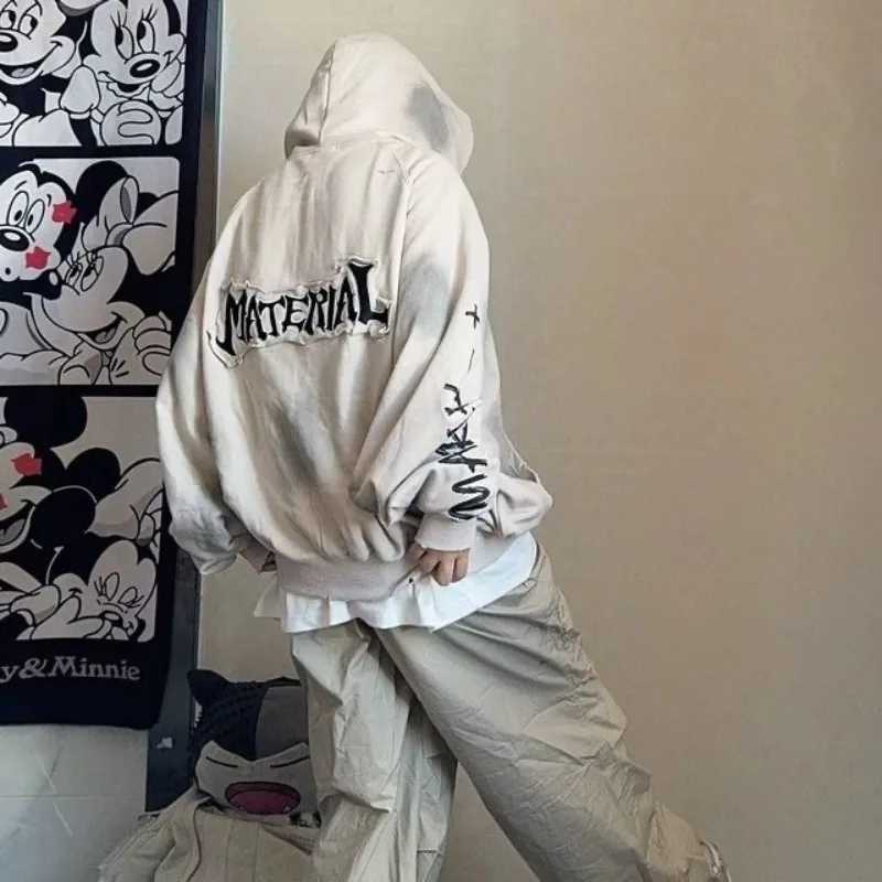 European Wasteland Style Vintage Gothic Embroidered Hoodies Men Autumn/winter American Hip-hop High Street Couple Sweatshirts W250530