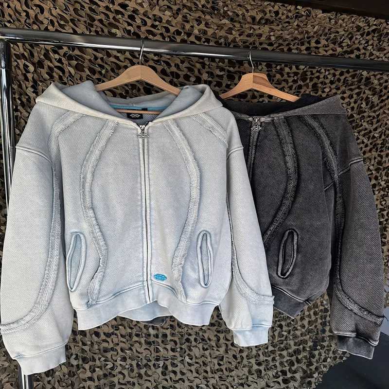 Y2K Harajuku Retro Hoodie Fashion Trend Striped Splicing Custom Zipper Hoodie Gothic Men Women High End Casual Streetwear Top W250530