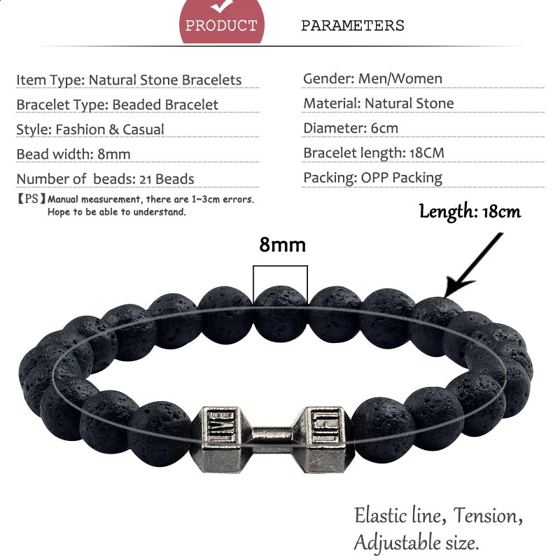 Gym Dumbbells Beads Bracelet Natural Stone Barbell Energy Weights Bracelets for Women Men Couple Pulsera Wristband Jewelry Gift 250528