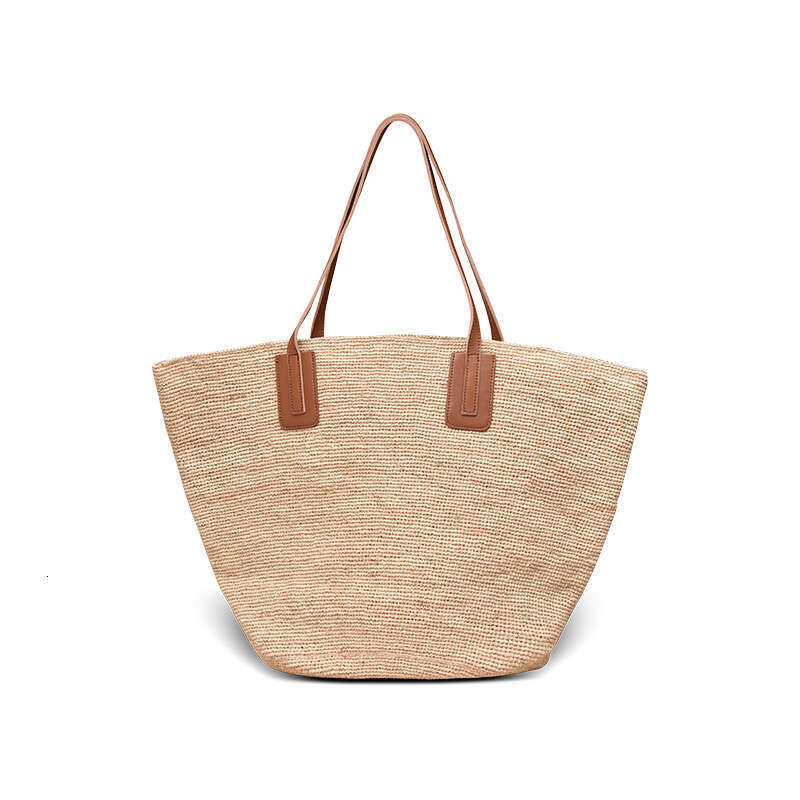 Tote Bag Leather Bag Spring Summer Holiday Straw Woven First Layer Cowhide Strap Beach Large Capacity Tote Single Shoulder Casual Women S Bag Shoulder