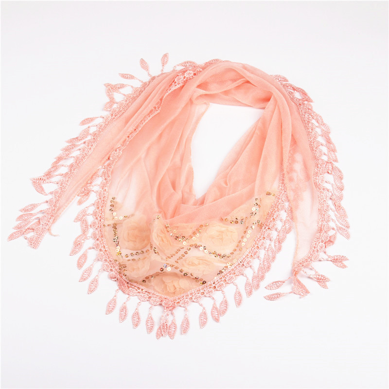 K869 2025 new Korean rose tassel triangle scarf fashionable sunscreen silk scarf creative beach towel ladies shawl