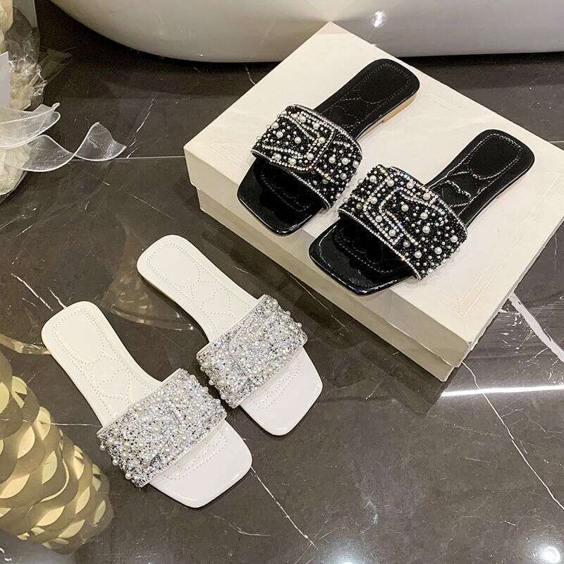 Cool Slippers For Women Wearing Out 2025 New Pearl Bow Slippers, Versatile For Students, Open Toed Flat Slippers, Designer Sandals, Free Shipping Whol