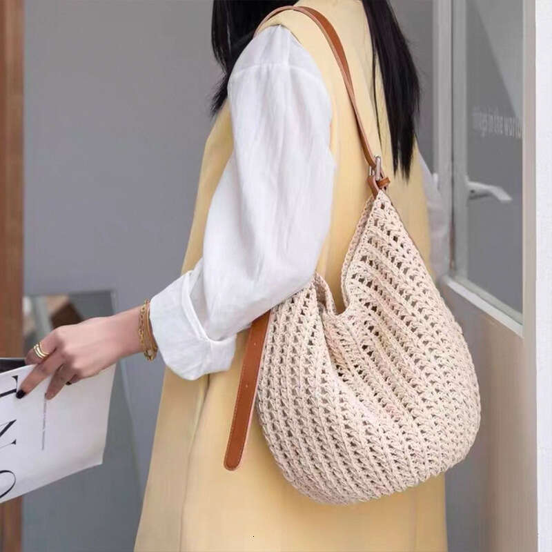 Tote Bag Leather Bag Straw For Women Large Capacity Versatile Woven Commuter Tote Casual Beach Vacation Bag With Minor Flaws Shoulder Bag