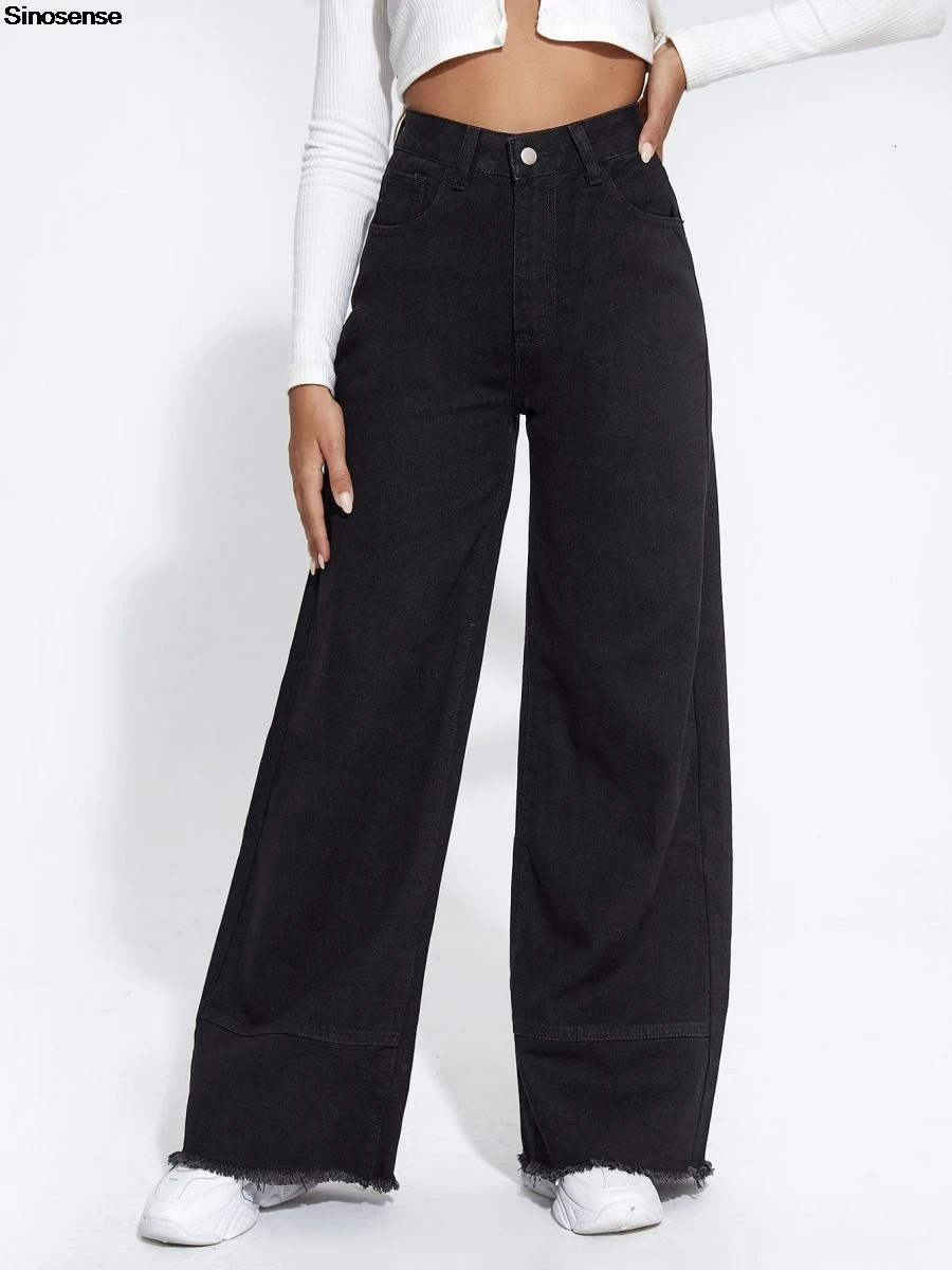 Womens Wide Leg Boyfriend Jeans High Waisted Raw Hem Straight Denim Pants Trendy Casual Loose Baggy 250530