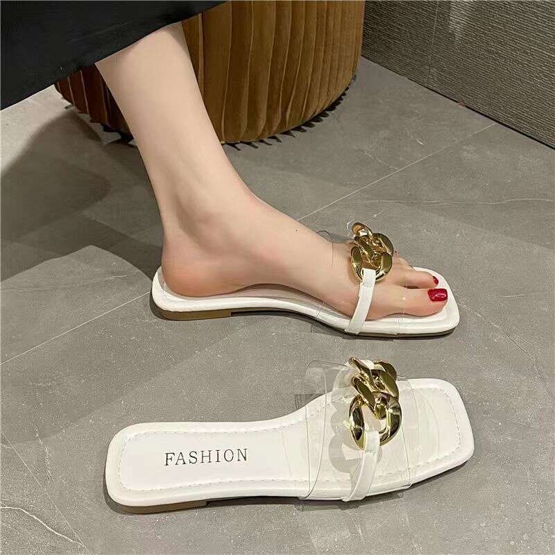 Designer Sandals With Eye-catching Feet, Small Cool Slippers For Women's Outdoor Wear, Summer 2025 New Style, Niche Square Toe Soft Soled Beach O