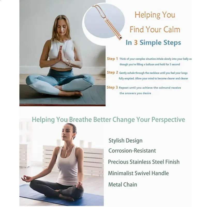 Stainless Steel Anxiety Breathing Necklace for Women Stress Relief Meditation Necklaces Yoga Ritual Female Jewelry 250528