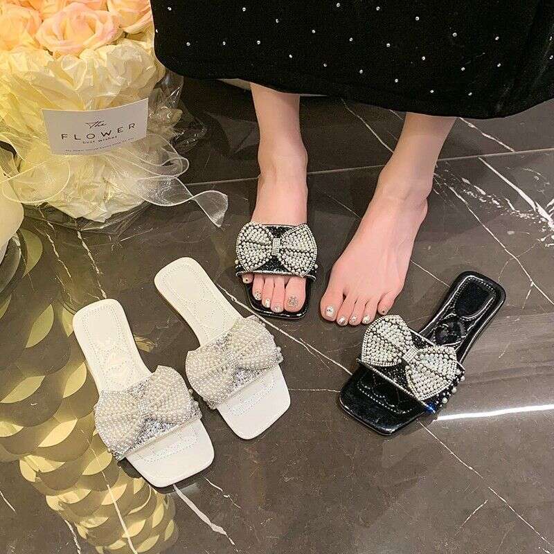 Summer Bow Sandals For Women's Outdoor Fashion, Fairy Water Diamond One-piece Slippers, New 2025 Versatile Designer Sandals