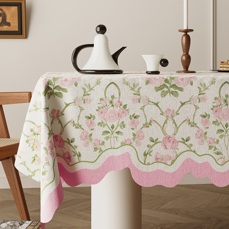 T0495 American tablecloth waterproof and anti-scalding washable table mat light luxury high-end rectangular coffee table cloth lace special-shaped tab