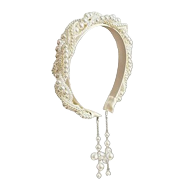 Handcrafted Heavy Pearls Tassel Headband with Wide Brim for High Crown Fashion Accessory