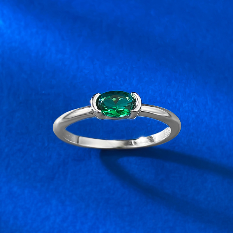 Ins Top Sell Unique Wedding Rings Simple Fine Jewelry Geunine 100% 925 Sterling Silver Oval Cut Emerald Women Designer Eternity Sweet Finger Ring For 