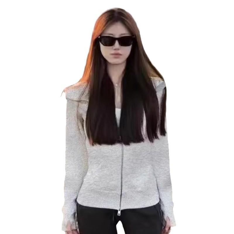 XX1909 Cardigan slim fit sweater jacket for women spring and autumn style stand collar waist thin fleece lining top