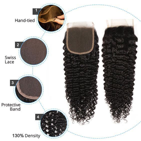 kinky 4by4 curly Transparent closure lace human hair