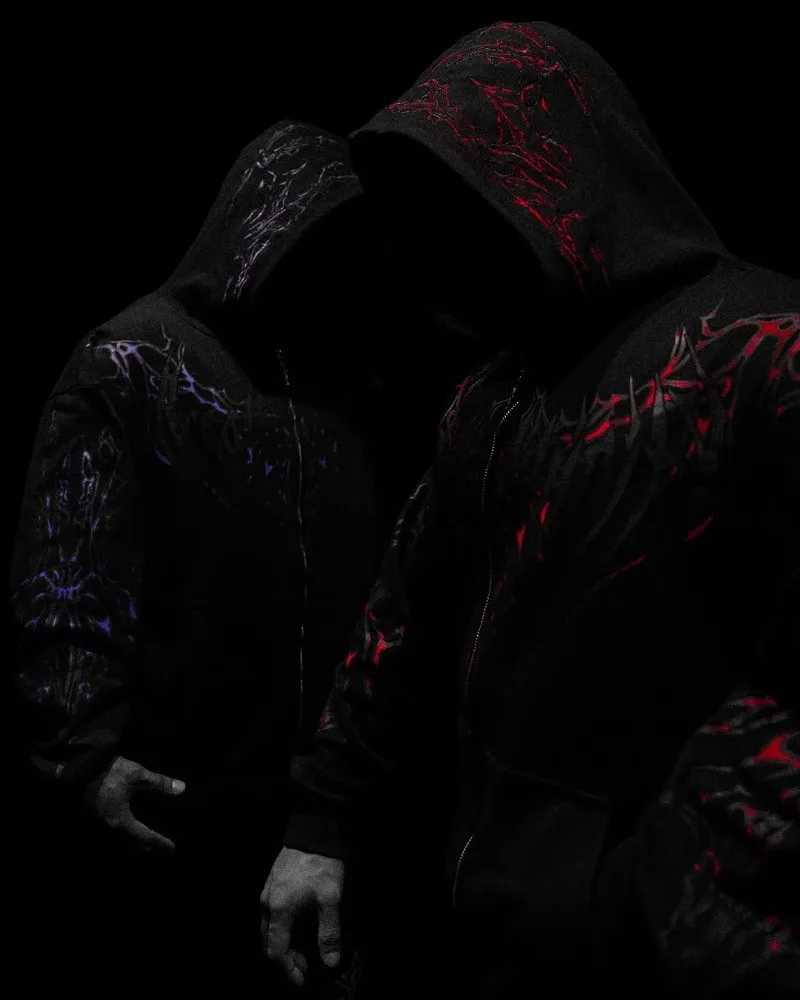 Gothic Punk Harajuku Y2K Streetwear Jacket Men New High Street Retro Casual Oversized Sweatshirt Hip-Hop Graphic Zipper Hoodie W250530