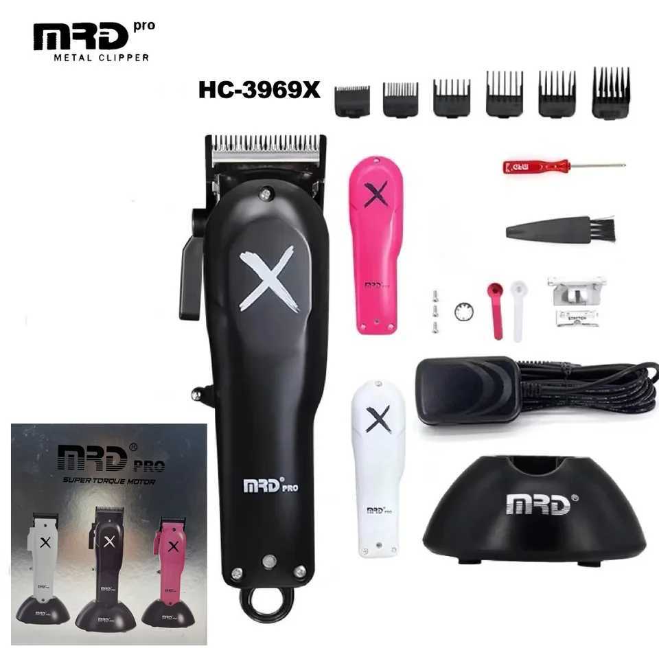 MRD HC-3969X Lawn Shovel Mens Professional Hair Clipper DC Rotating Motor Horn DLC Black Diamond 7200RPM Trimmer WithbaseW250530