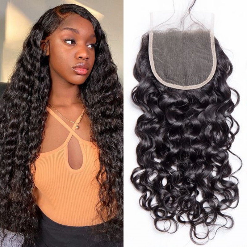 Closure 4*4 HD Transparent Lace Water Wave Human Hair