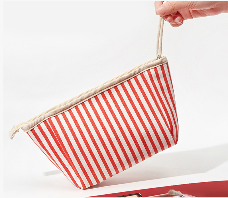 DHL50pcs Cosmetic Bags Women Canvas Red Blue Striped Printing Multifunctional Protable Travel Makeup Bag Mix Color
