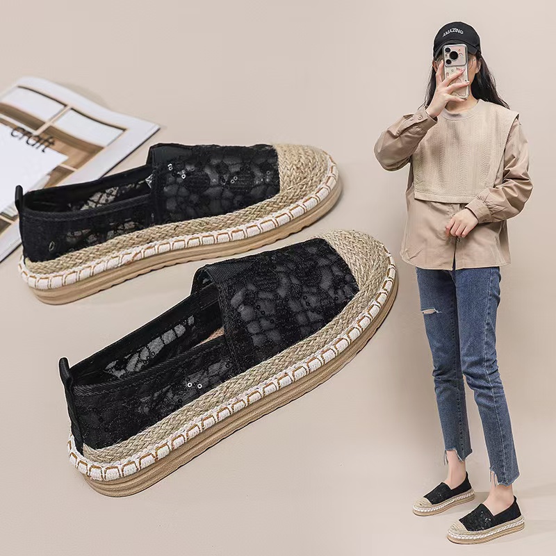 Flax Oriental retro breathable Loafers Faux pearls detail espadrille flats Simple mesh canvas women shoes 7c52 1ab6