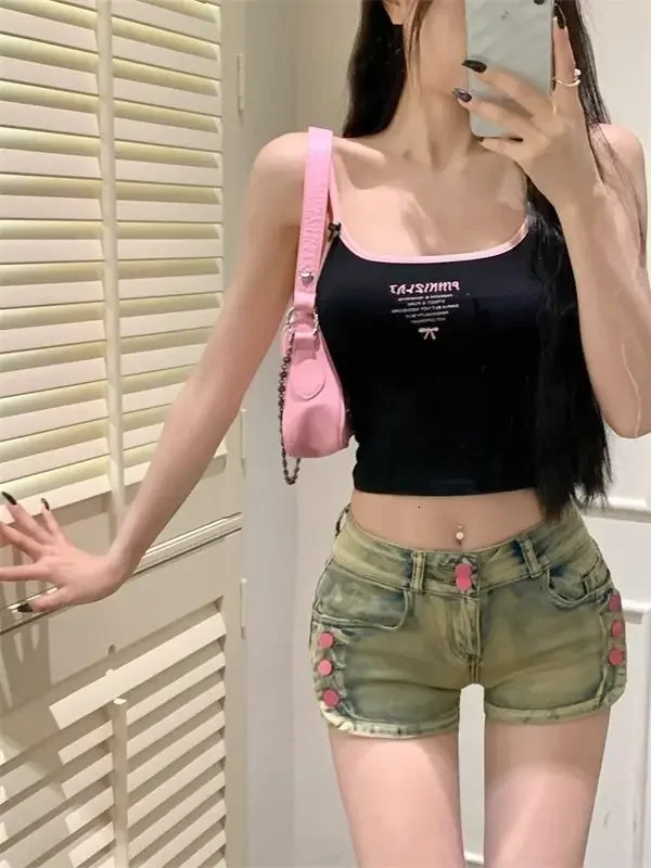 American Vintage Summer High Street Slim Fit Y2k Jeans Shorts Spice Low-waisted Sexy Denim Shorts Pantalones Cortos Mujer 250527