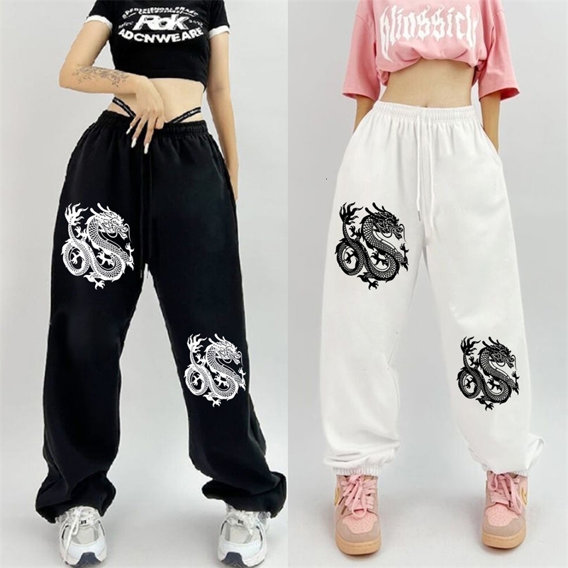 Women Loose Fit Elastic Drawstring Joggers Pants Dragon Print Baggy Trousers Running Yoga Gym Plus Sport Harem Pants Sweatpants 250529Z