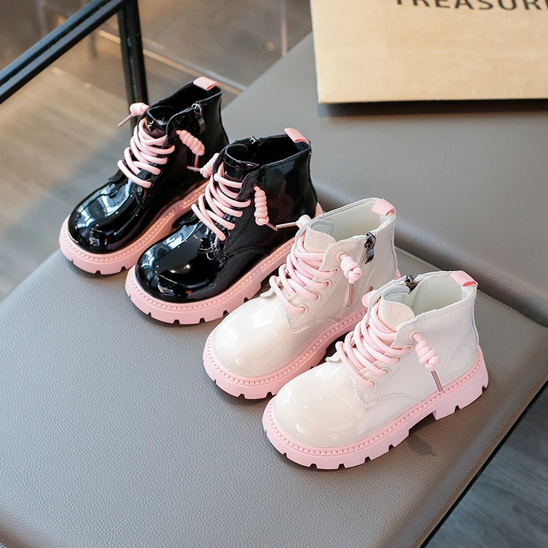 Girls Autumn Boots Patent Leather Platform Zipper Sweet Kids Short Boot Fashion Mid-Calf Solid Color Daily Children Shoes 250527