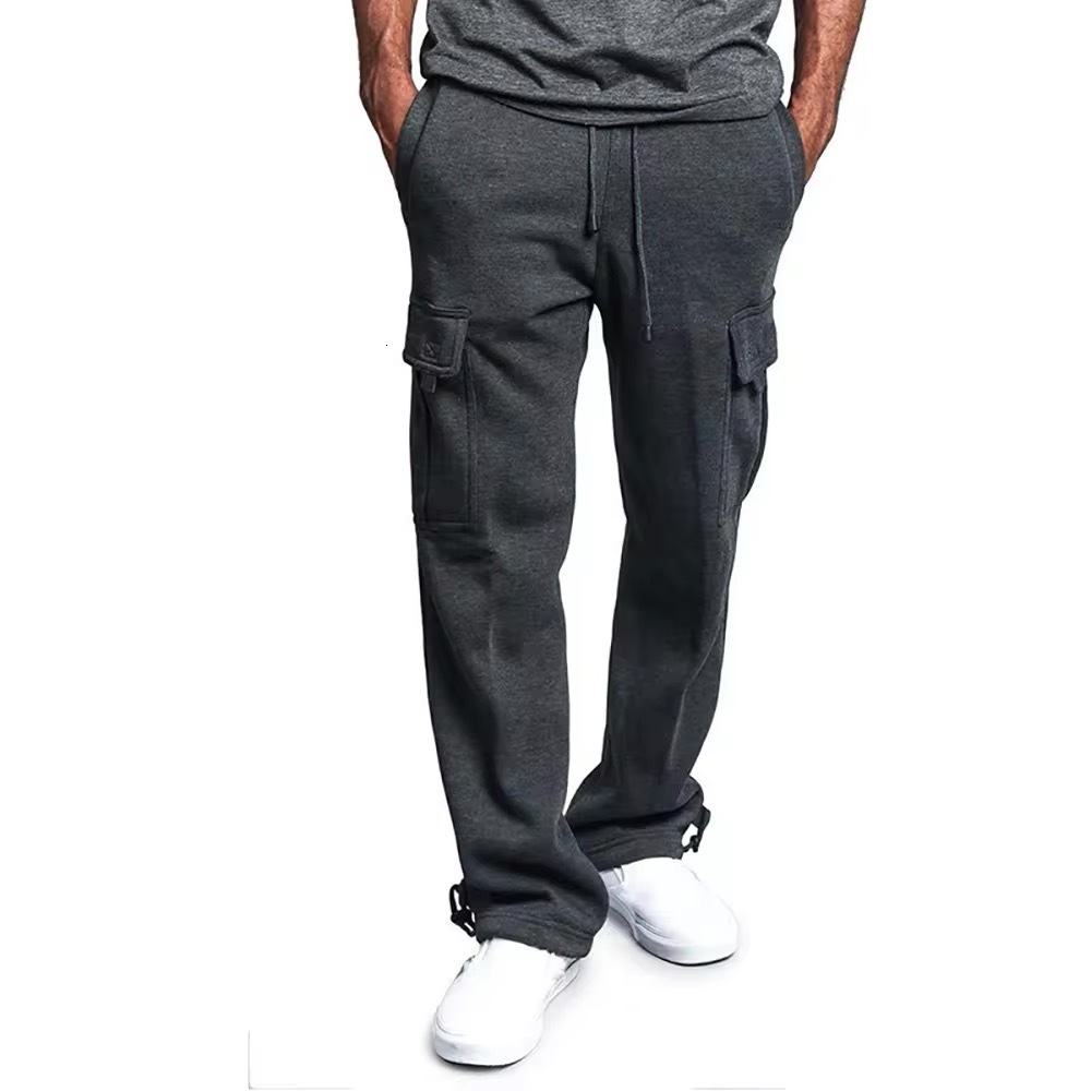 2024 New Mens Multi-Pocket Cargo Pants Design Sense Niche Loose Casual Long Pants 250327