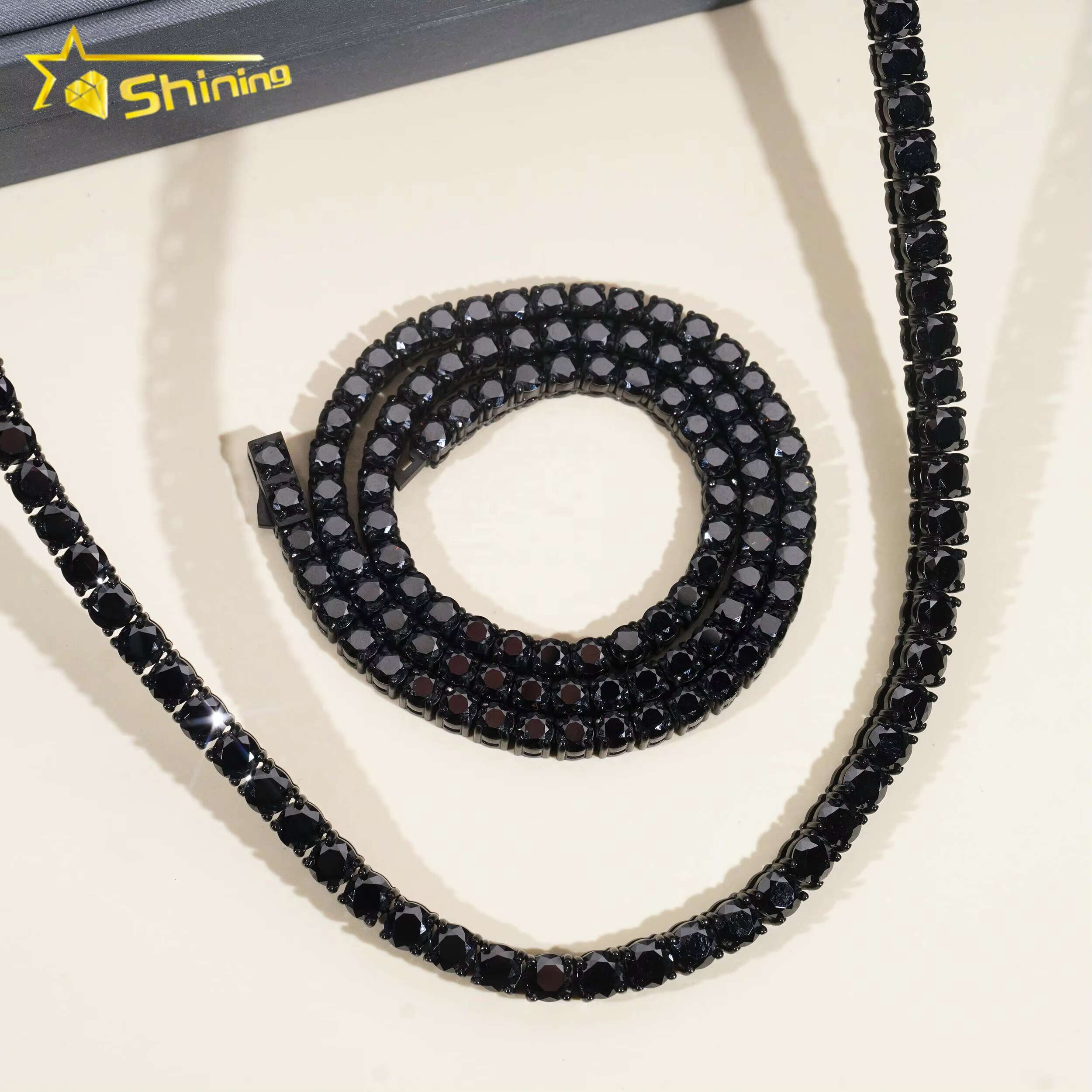 Pass Diamond Tester 4mm 5mm Black Gold Plated 316 Stainless Steel Iced Out Necklace Black Color Moissanie Tennis Chain