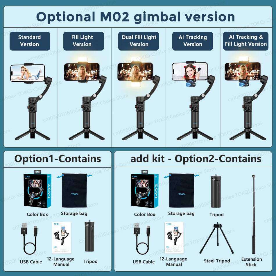 M02 New 3-Axis Handheld Gimbal Stabilizer Smartphone with Wireless Remote for iPhone Android Phone Face Tracking Tiktok Vlog