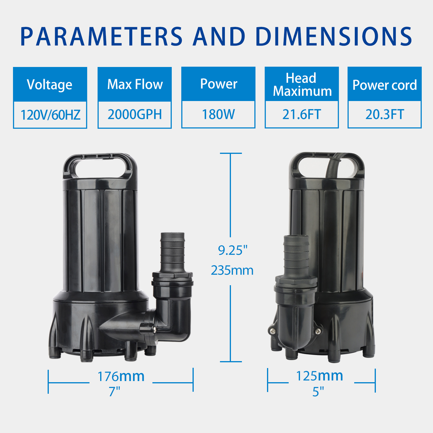 2000GPH Submersible Outdoor Inline Pond Pump High Head Water Pump for Garden Waterfall Fountain Water Circulation for Koi Fish Pond