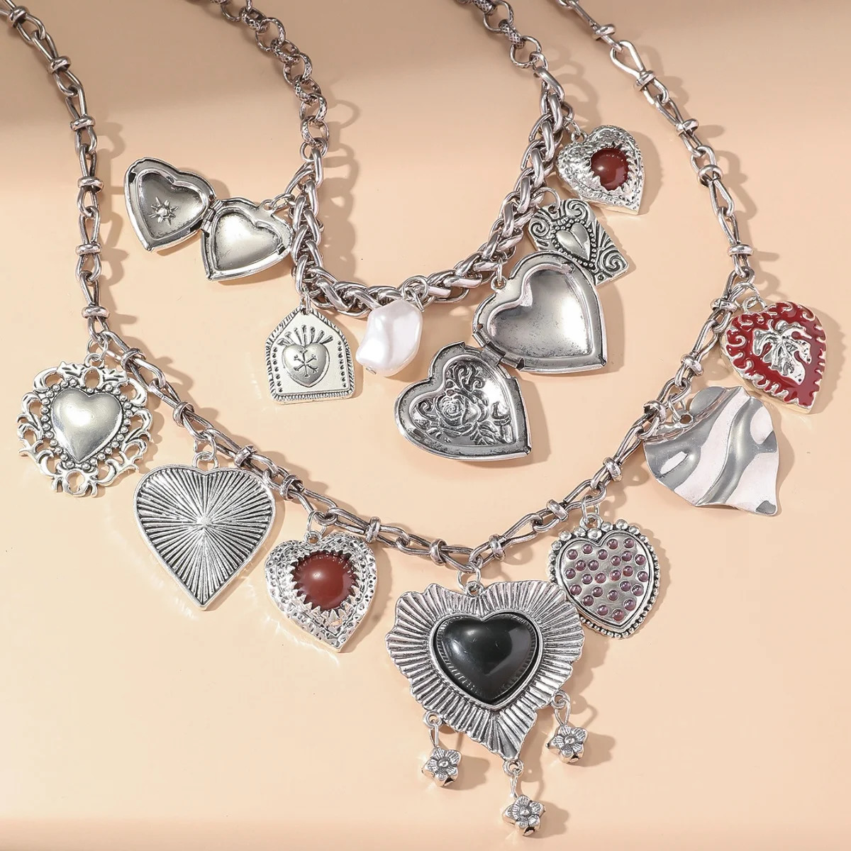 Fashion Punk Metal Heart Pendant Necklaces for Women Vintage Double Layered Choker Chain y Party Jewelry Gifts 250530