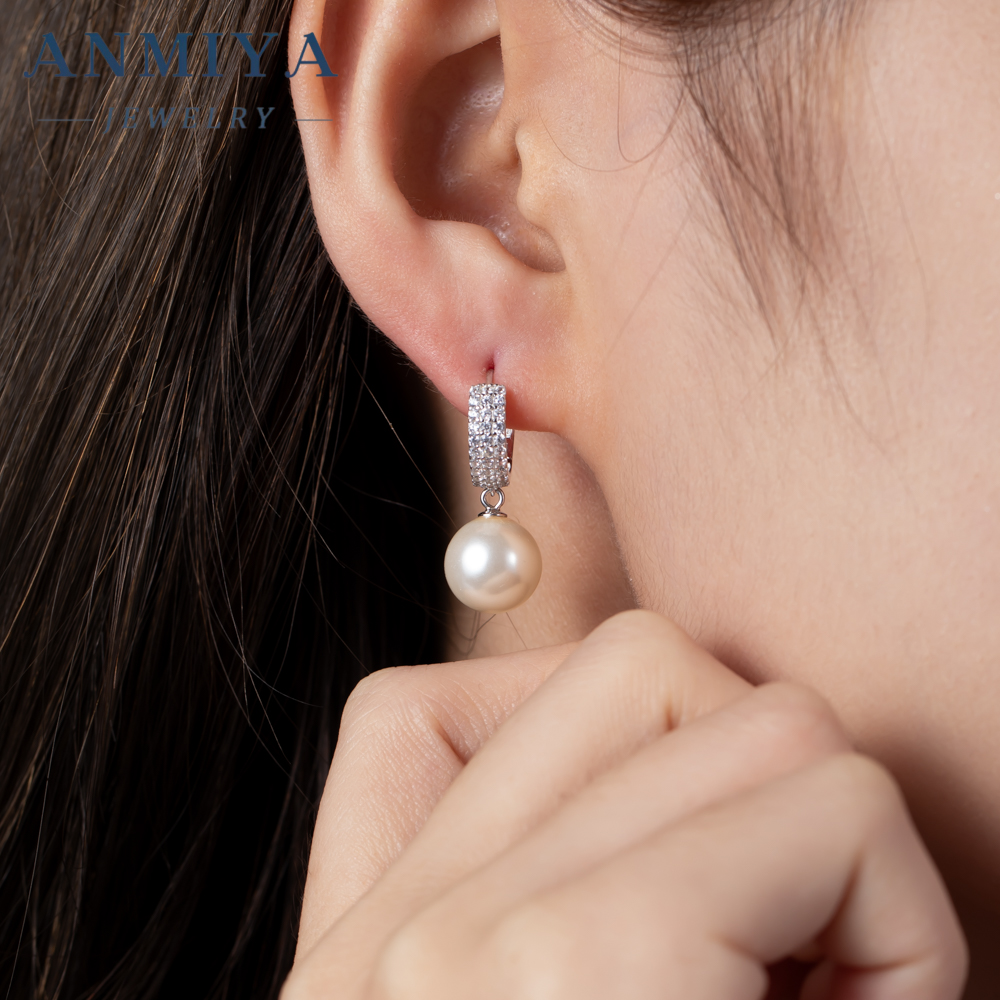Wholesale Fashion Exquisite Jewelry Luxury Imitation Pearl Pendant With Zircon Hoop Earrings for Womens
