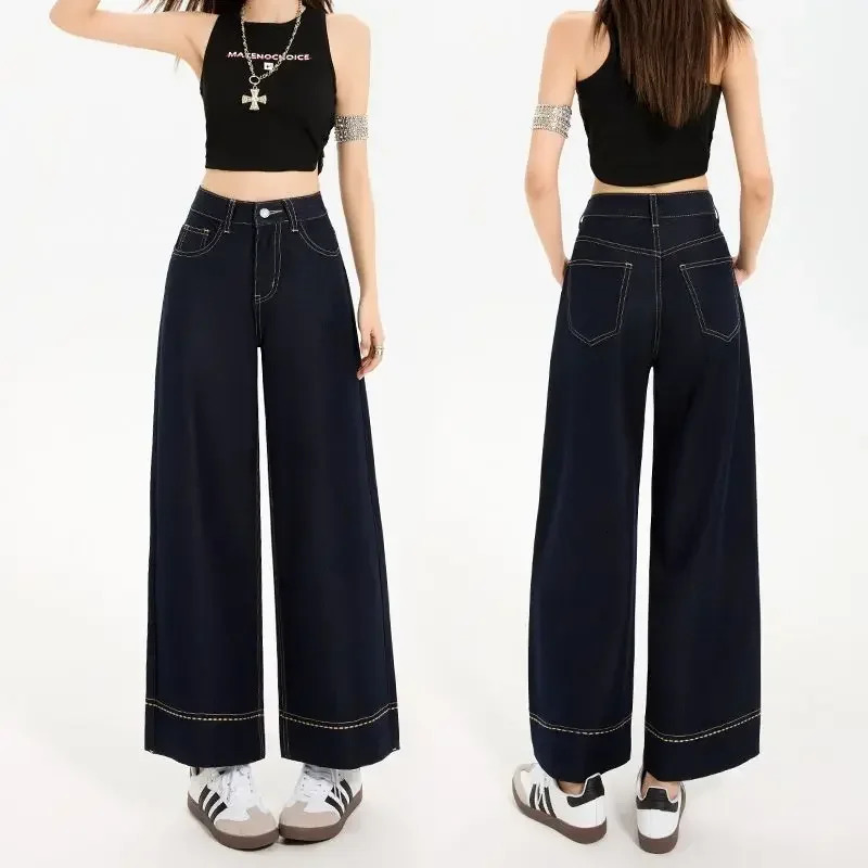 womens wear European and American loose Denim wide leg pan ts slimming high waist allmatch jeans for women 250530
