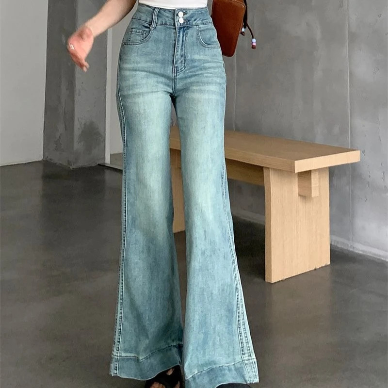 High Waist Bell Bottom Jeans Women Loose Fit Straight Leg Pants Autumn Winter plus Size Pear Shape Body Slimming Wide Trouse 250530