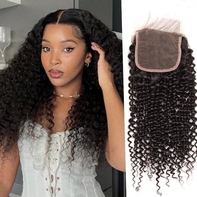 HD 4*4 Transparent lace kinky curly closure human hair