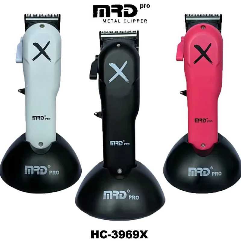 MRD HC-3969X Lawn Shovel Mens Professional Hair Clipper DC Rotating Motor Horn DLC Black Diamond 7200RPM Trimmer WithbaseW250530