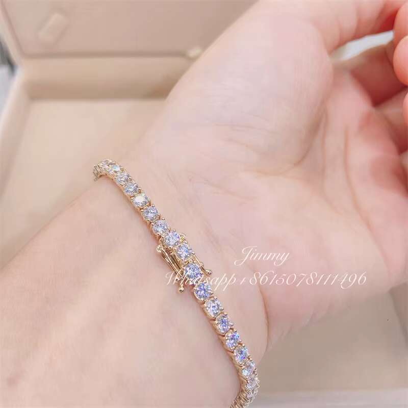 Wholesale Hip Hop Jewelry 10K Real Yellow White Rose Gold VVS Moissanite Diamond Iced Out Custom Tennis Bracelets