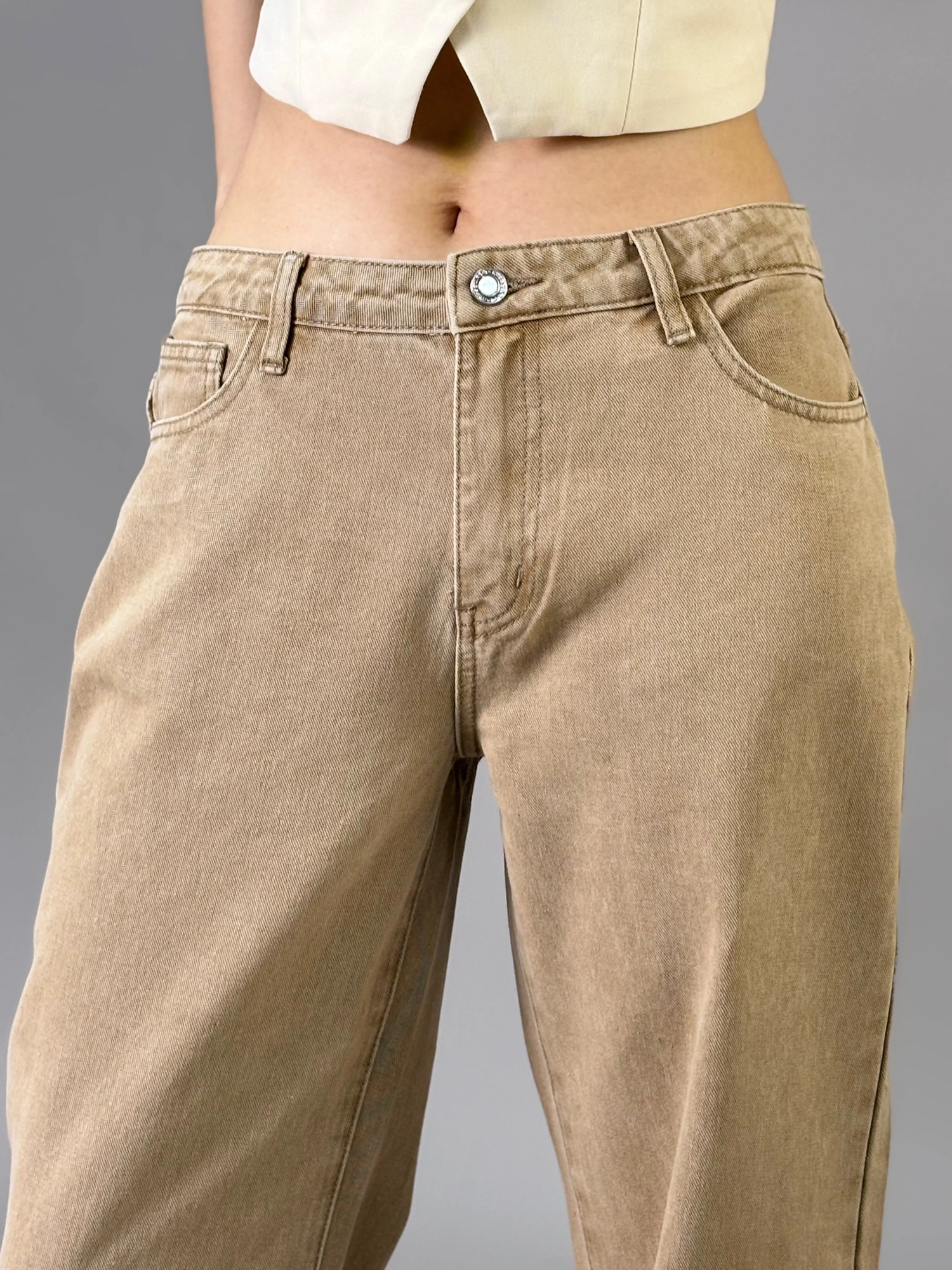 American style khaki brown wide leg denim pants for women in spring High waist Slimming and soft draping floor lengt 250530