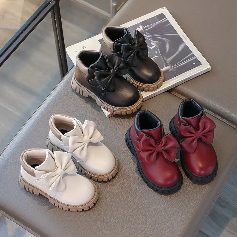 Kids Boots for Girls Ankle High Children Ankle Boots with Bow-knot Princess Sweet Soft Rubber Outsole Anti-skid Fashion 21-30 250527